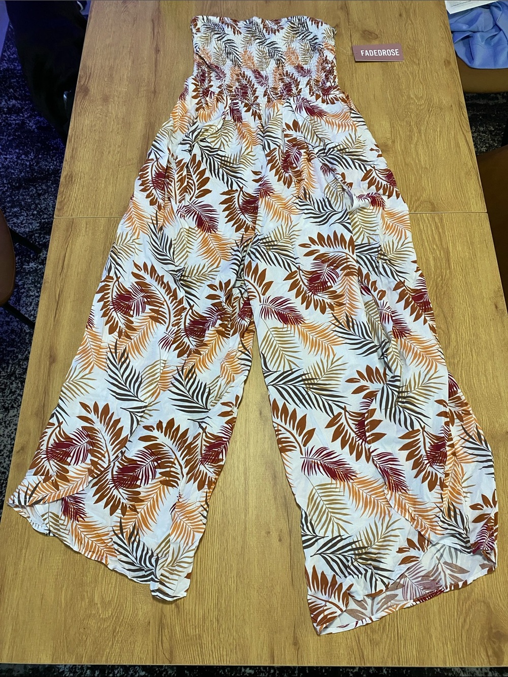 FADEDROSE White Tropical Print Strapless Jumpsuit